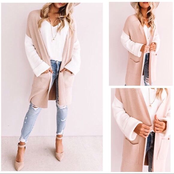 COLOR Block Open Knit Cardigan - Picture 2 of 10